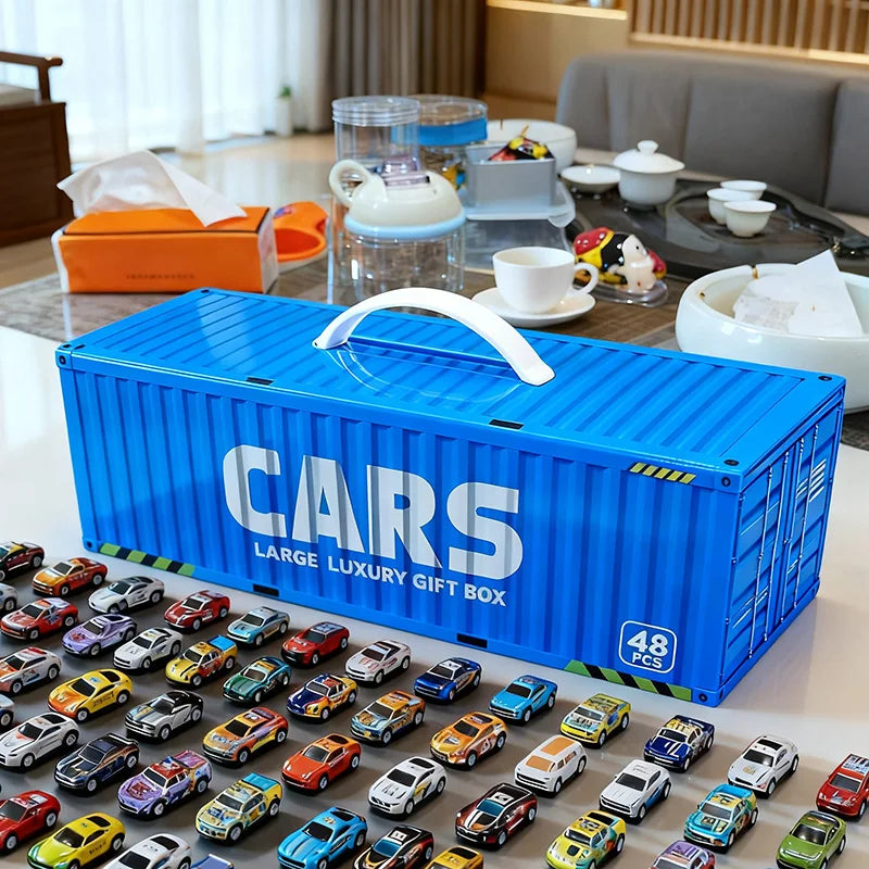 48pcs Metal Iron Alloy Cars Truck Toys Train Track Set Slot Car Models for Children's Toys Boy Miniature Trolleys Christmas Gift