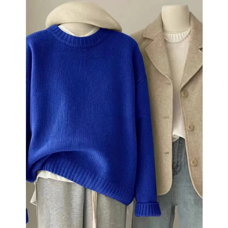 Weicher, wachsartiger Rundhals-Pullover aus 100 % reinem Kaschmir für Damen, lockerer Pullover, Herbst- und Winter-Kurzpullover