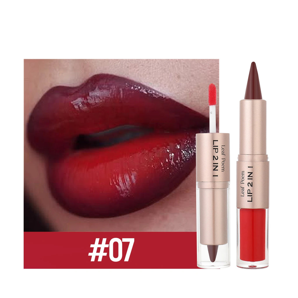 Schwarzer brauner, spitz zulaufender Lipliner-Konturenstift, doppelseitiger Spiegel, aufpolsternder Lippenglanz, kristallklarer Lipgloss, sexy roter Lippen-Tint-Make-up