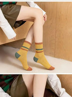 5 Paar gestreifte Socken für Damen, bequem, weich, mittellang, Winter, Harajuku, lustige Freizeitsocken, Damenstrümpfe, Strumpfwaren