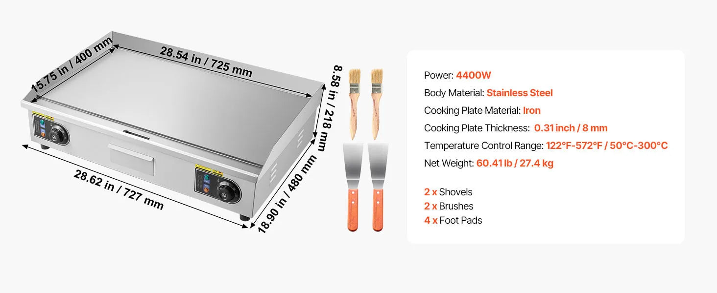 SucceBuy Commercial Electric Griddle 50-300°C Adjustable Temp Control, Stainless Steel Countertop Flat Top Grill for Steak Panc