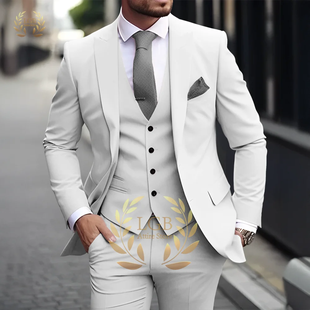 Herren Khaki 3-teiliger Anzug Klassischer spitzer Revers Business Formal Hochzeit Bräutigam Slim Fit Eleganter Gentleman-Stil Mode Blazer