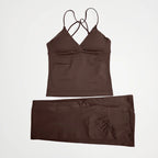 NCLAGEN Damen-Sportbekleidung, Vision-Set, verdrehtes Langarm-Oberteil vorne + Schlaghose, 2-teiliger Fitnessanzug, Trainings-Lauf-Outfit, Fitnessstudio-Kleidung