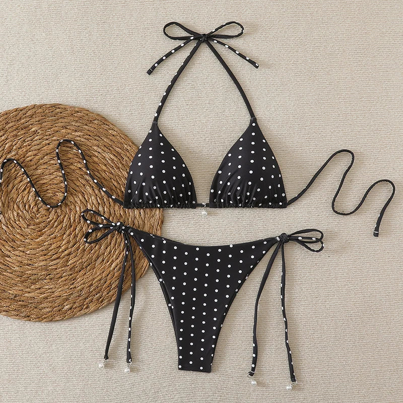 Sexy Micro-Bikini-Sets mit Perlenpunktdruck, Bademode 2026, Badeanzug für Damen, Strandkleidung, Damen Strand Sommer Bikini, zweiteiliger Badeanzug