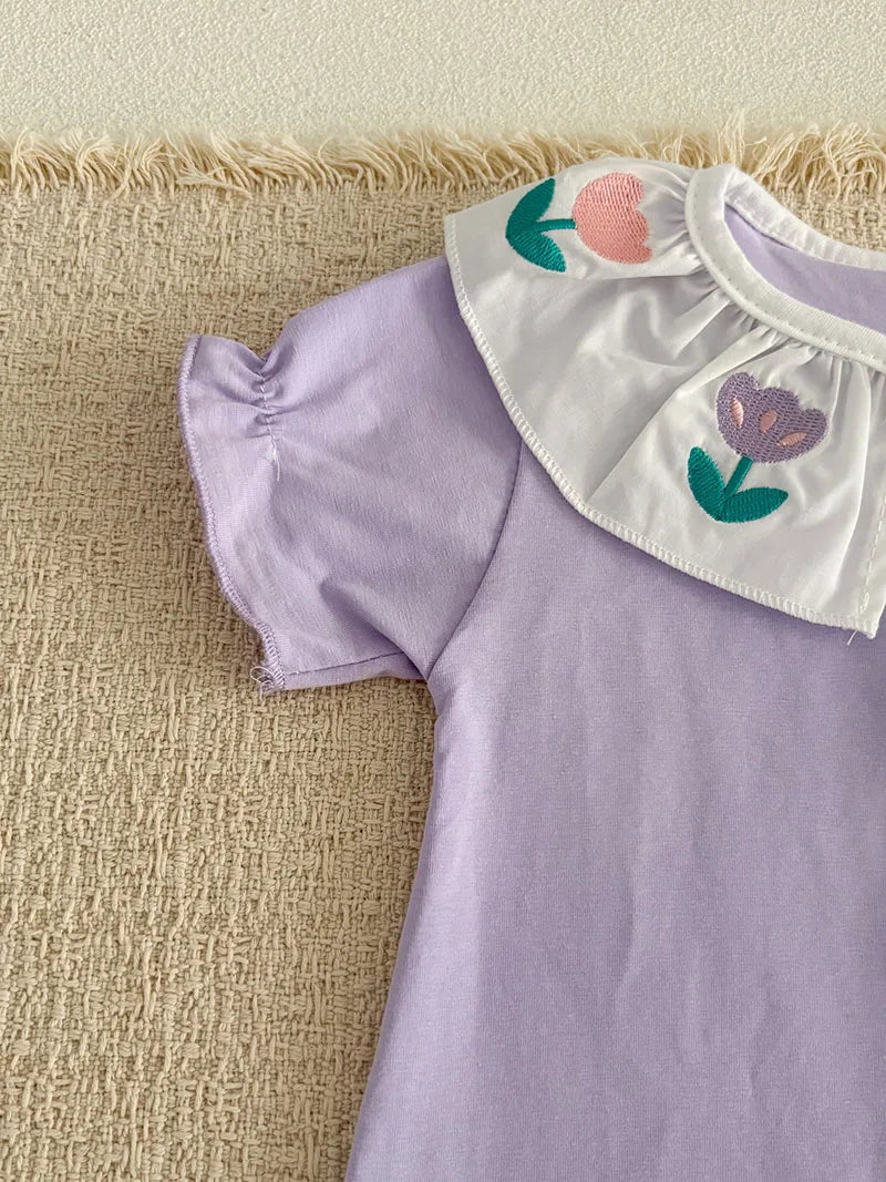 MILANCEL Sommer Baby Strampler 0-24M Weicher bequemer Kleinkind Overall Bestickte Blumen Baby Mädchen Kleidung