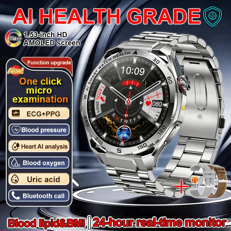 EKG High-End Gesundheits-Smartwatch Herren Blutdruck Lipide Blutsauerstoff Körperanalyse Harnsäure Gesundheitstracker Smartwatch Herren Damen