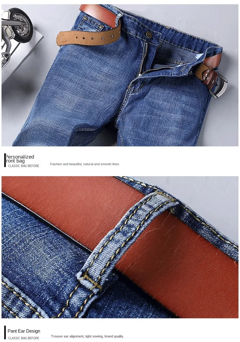 2024 Gerade, normale blaue Stretch-Jeans Frühling Herbst Herren Klassische Jeans Business Fashion Smart Jeans für Herren