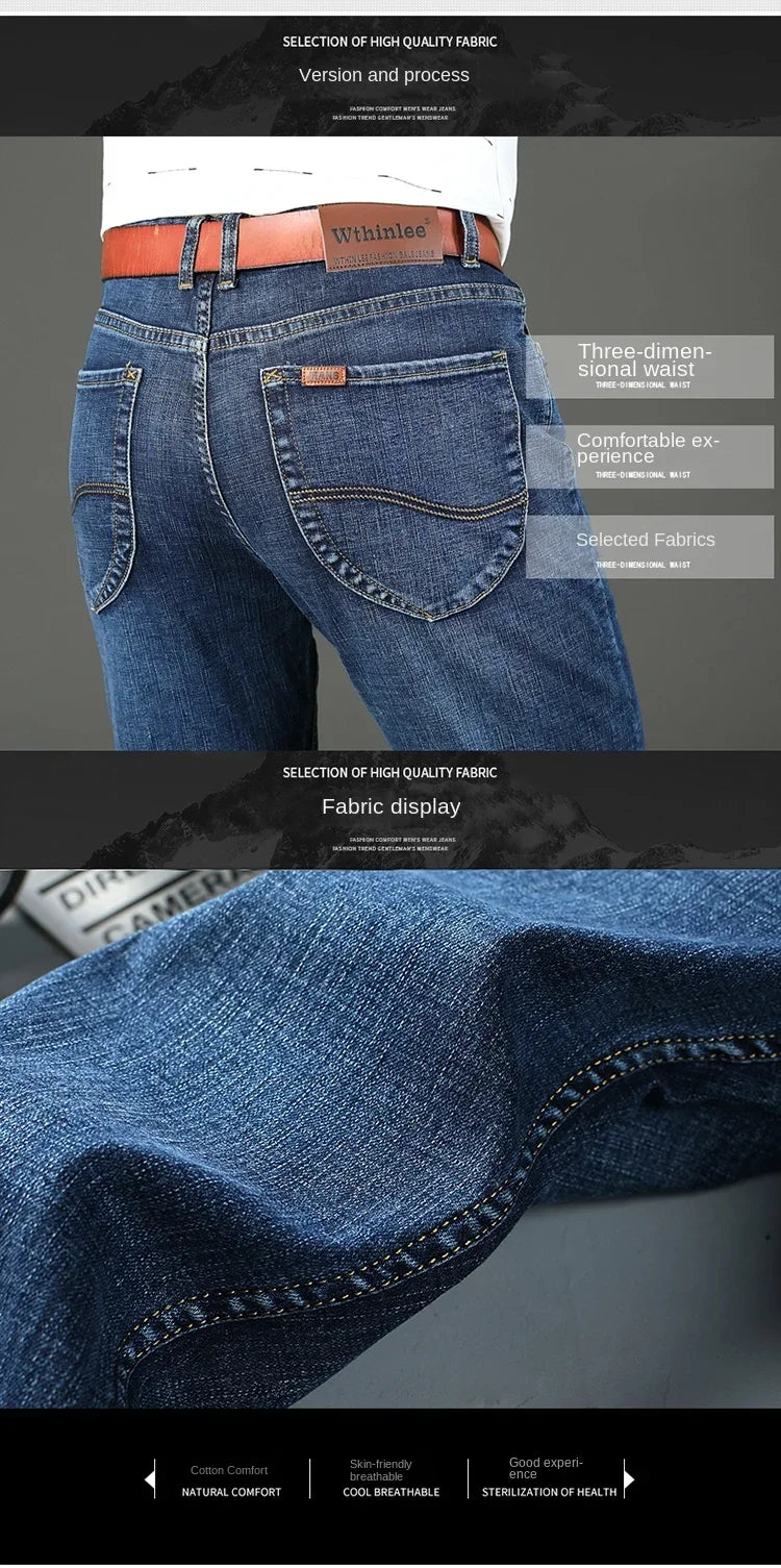 WTHINLEE Business Herren Jeans Casual Straight Stretch Mode Klassische Blaue Arbeits-Denim-Hosen Herren Markenbekleidung Größe 28-40