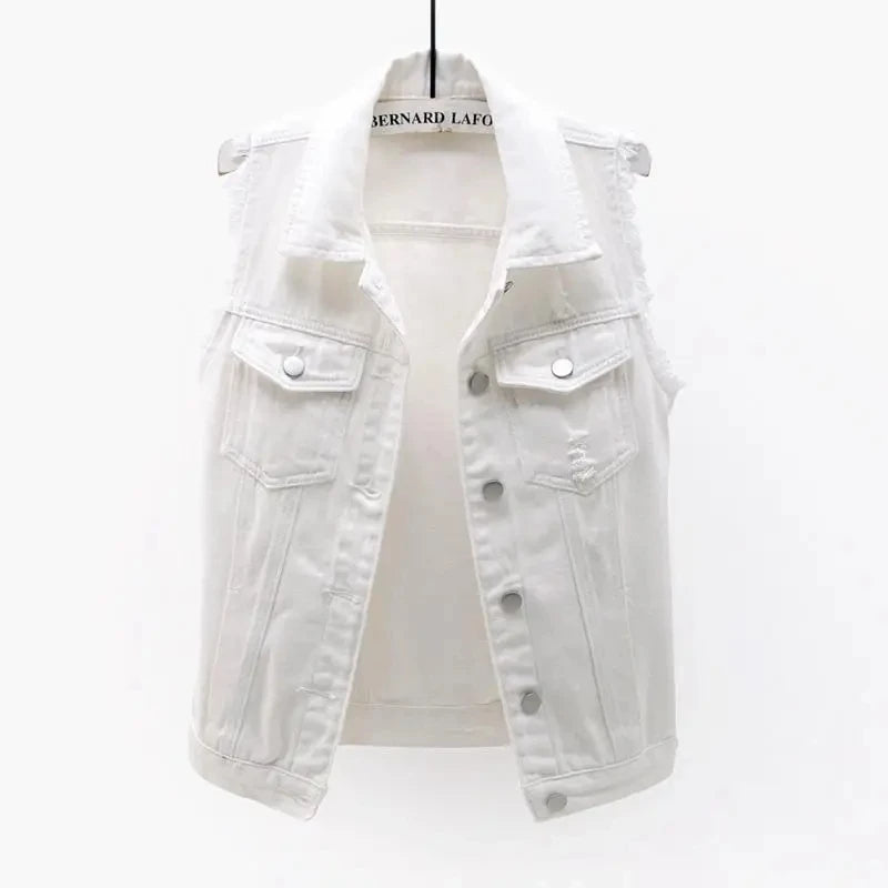 Mode Jeansweste Damen Cropped Frühling Sommer Ärmellose Tops Kurze Jacken Weste Top Oberbekleidung Jeans Cowboy Female