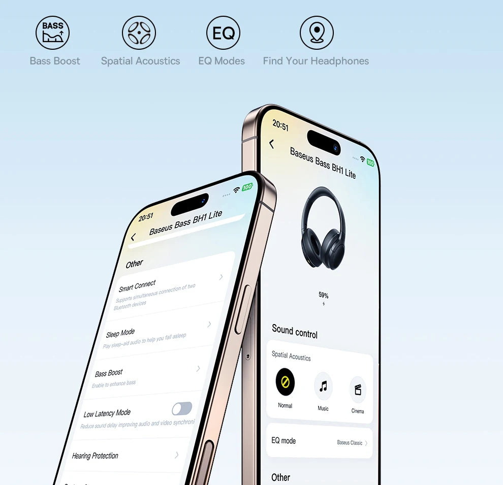 Baseus BH1 Lite Kabellose Kopfhörer Bluetooth 6.0 ENC Klare Anrufe Super Bass Hit Kopfhörer 80 Stunden Spielzeit Over-Ear Headset
