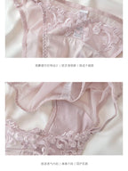 Französisches Dessous-Set für Damen, dünner, bügelloser Triangel-BH, Spitze & Stickerei-Design
