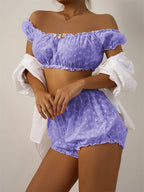Sexy Dessous Rüschen Blumenstickerei Damenunterwäsche Schulterfreies Sexy BH-Set Bequemes Baumwoll-Intimwäsche-Set