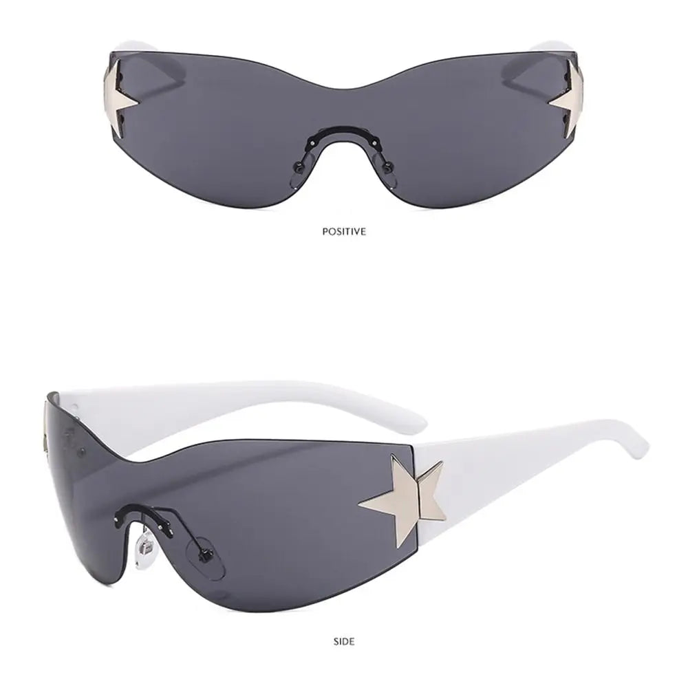 Neue Y2K Randlose Punk-Sonnenbrille Goggle Damen Herren Luxusmarke Wrap Around Sonnenbrille Fünf Sterne Eyewear Sport One Piece Shades