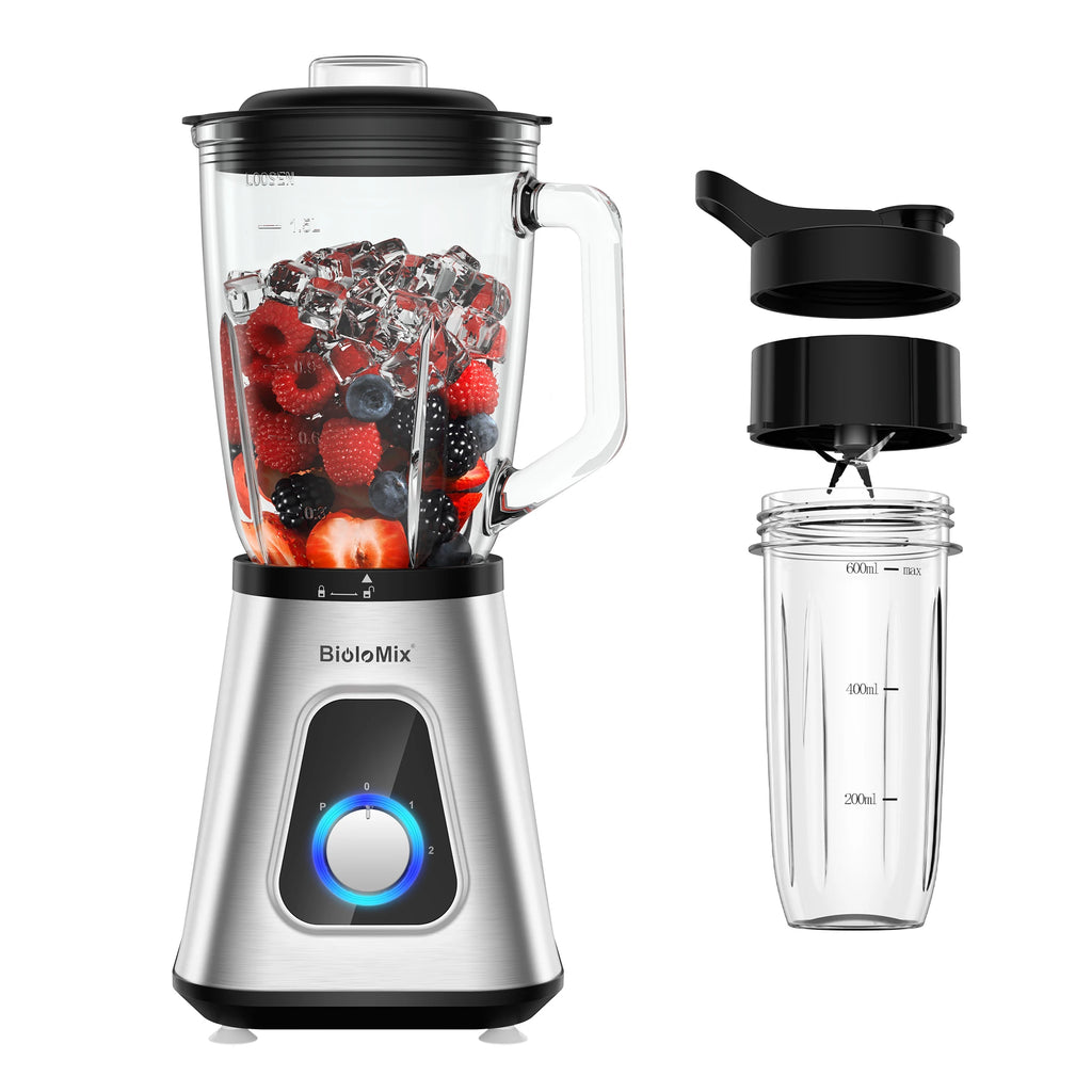 BioloMix Professional 1300W Standmixer mit 1,5L BPA-freiem Glaskrug, perfekt für gefrorene Smoothies und hausgemachte Saucen