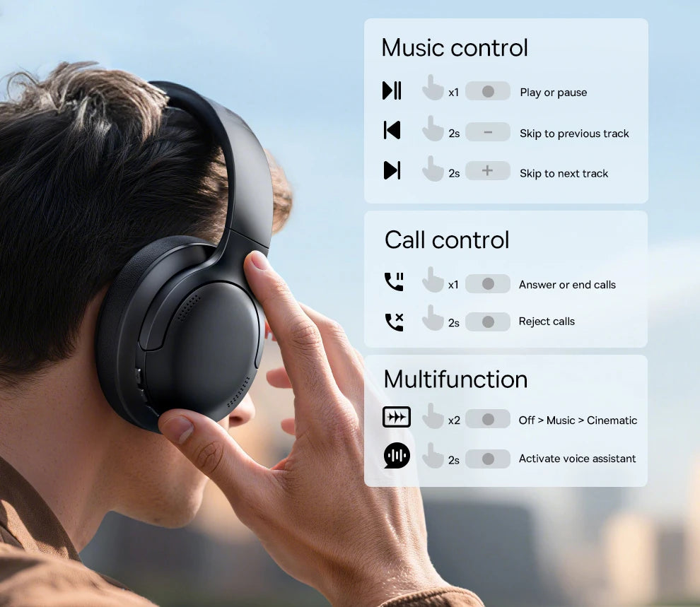 Baseus BH1 Lite Kabellose Kopfhörer Bluetooth 6.0 ENC Klare Anrufe Super Bass Hit Kopfhörer 80 Stunden Spielzeit Over-Ear Headset