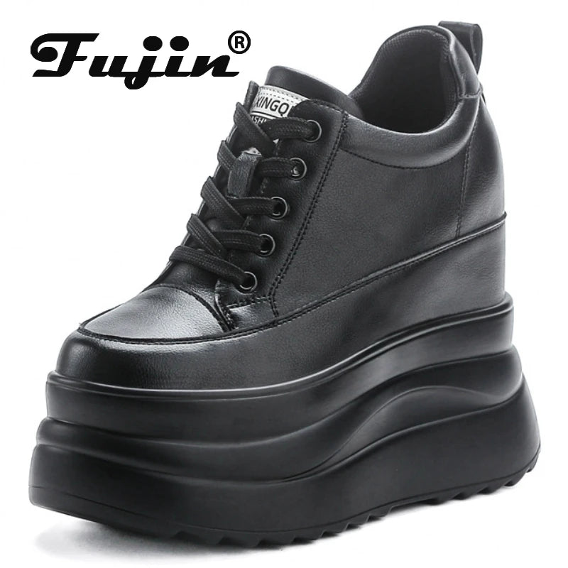 Fujin 13cm 2025 Echtes Leder Plateau Keilabsatz Flats Schuhe Chunky Sneaker Lässige Bequeme Hochwertige Herbst Spaziergangsschuhe