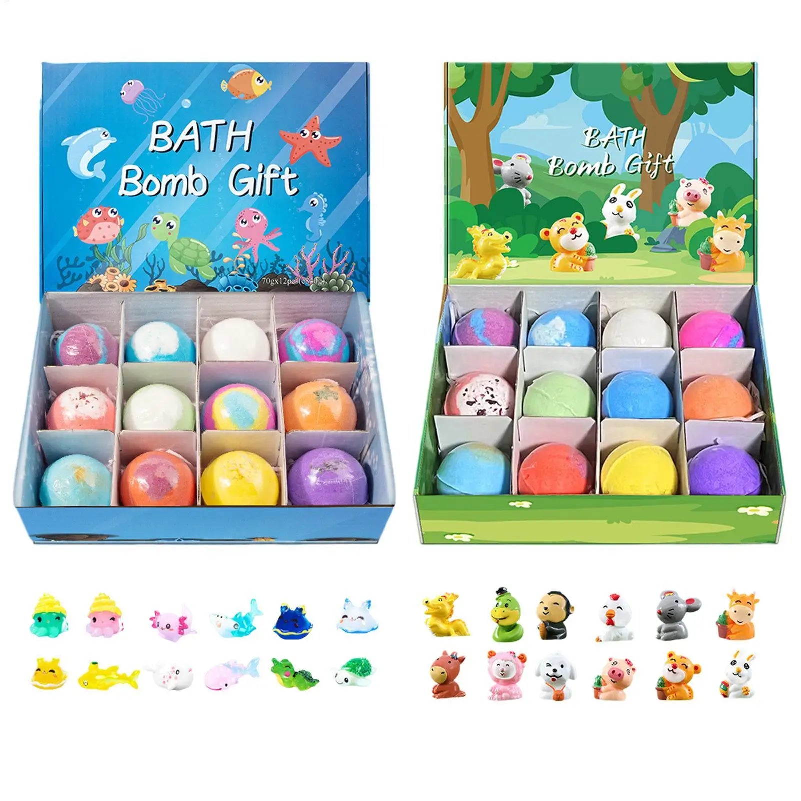 12 Stück Kinder-Badebomben mit Überraschungs-Meerestierspielzeug im Inneren, Ocean-Badesalzbälle, einzigartig, lindert Müdigkeit, sichere Inhaltsstoffe Hauptbild