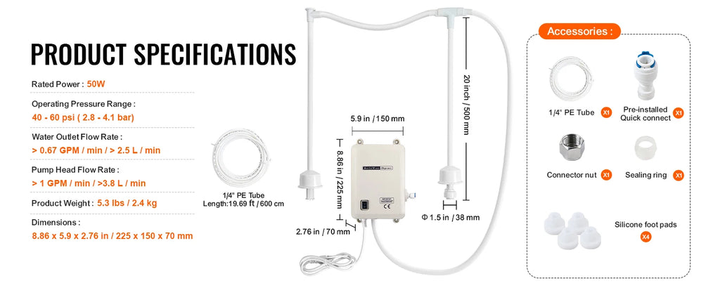 SucceBuy Flaschenwasser-Dosierpumpe mit PE-Schlauch 3,8 L/Min 2,8 bar für Kaffee-/Teemaschine Wasserspender Kühlschrank Eisbereiter