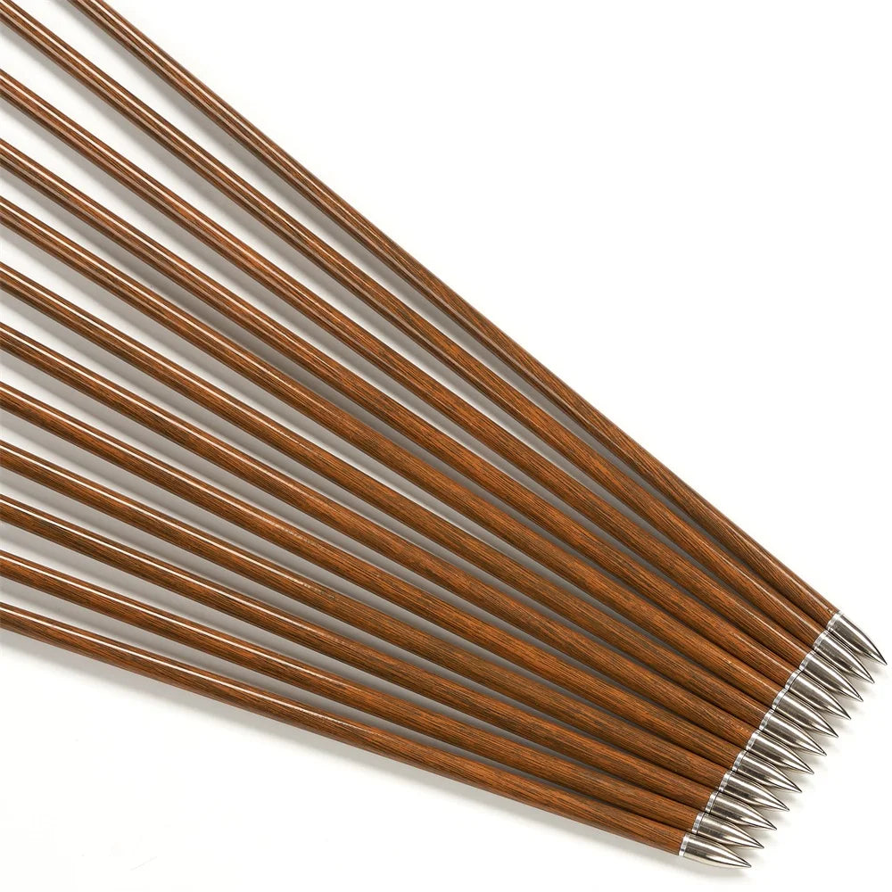 6/12/24pcs 32Inch Archery 100%Pure Carbon Arrows ID 6.2mm Wooden Shaft with 5'' Natural Feathers for Hunting Shooting