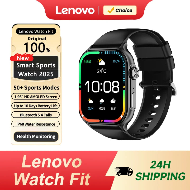 Lenovo 2026 Smart Watch 1.96" HD AMOLED Display Heart Rate Health Monitoring Bluetooth Voice Callings Smartwatch For Android IOS Main image