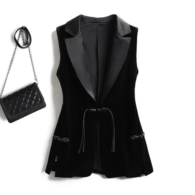 Schwarze Samtweste Jacke für Damen Ärmelloser Blazer Mode 2026 Frühling und Herbst Anzug Tank Top Retro Weste Z2338
