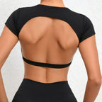 Hearuisavy Sommer Personalisierbare Sportshirts Workout Sportbekleidung Rückenloses Yoga-Kleidungsstück Brustpolster Sport Crop Tops Gym Top Damen
