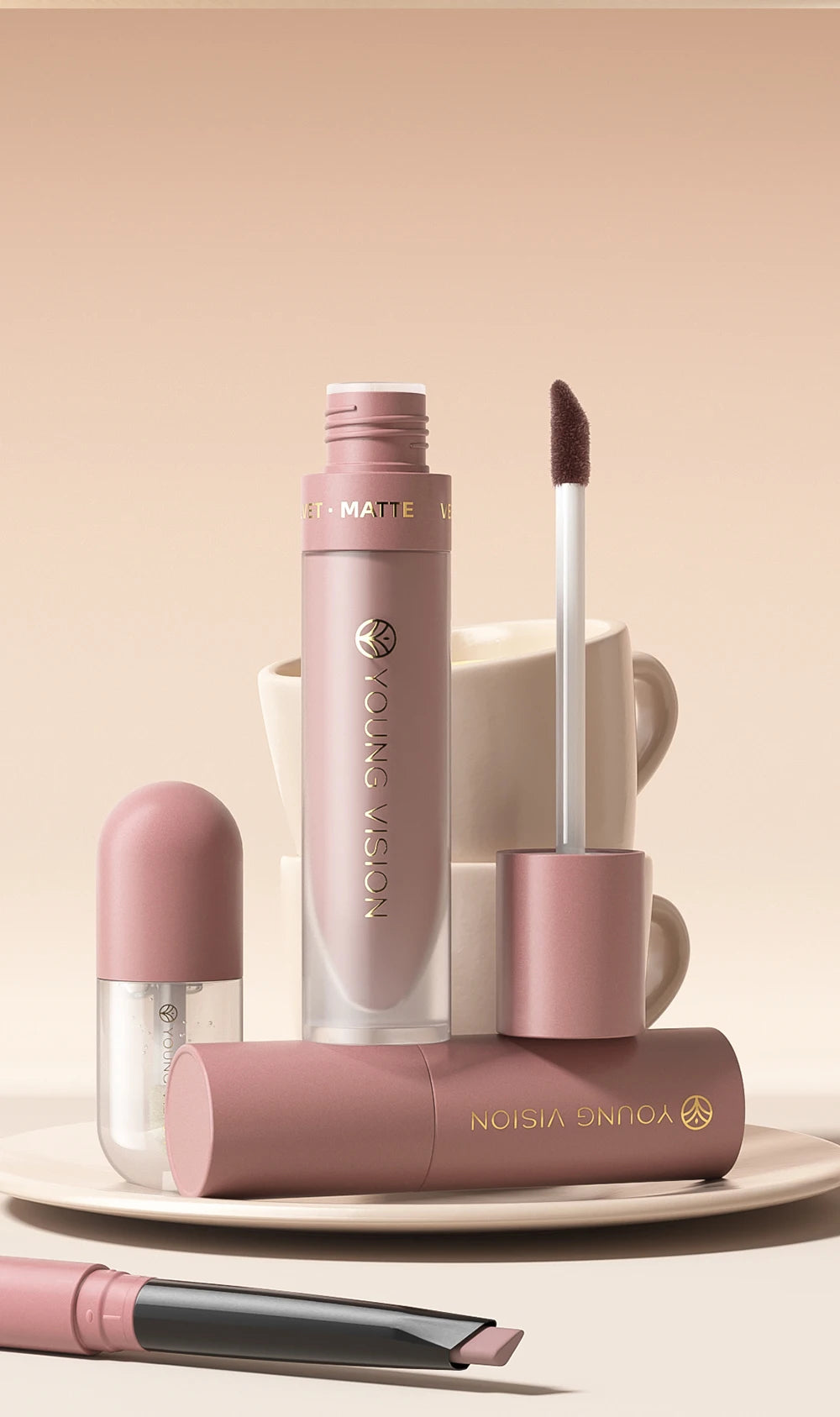 4tlg. Set Langanhaltendes Wasserdichtes Lippen-Make-up-Kit – Weicher, geschmeidiger cremiger Lippenstift & Lipgloss Lip Oil Set