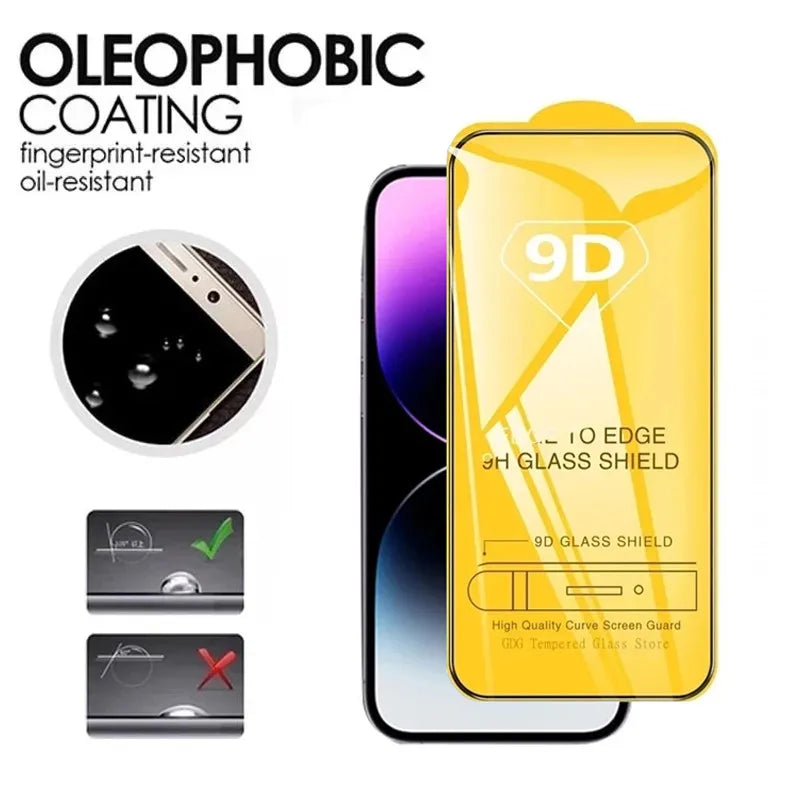9D Displayschutzfolie aus gehärtetem Glas für iPhone 17 16 Pro Max 16e 15 14 13 12 11 Schutzglas für iPhone X XR XS Max 7 8 Plus