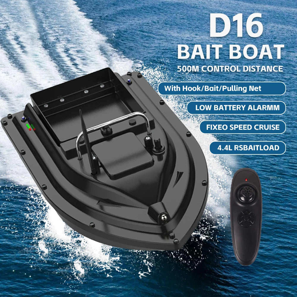 D16 Futterboot mit einzelnem Köderbehälter, automatisches Köderboot mit Fernbedienung, 400–500 m Reichweite, 12000 mAh