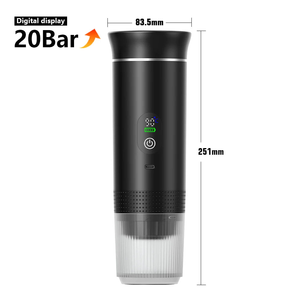 Kabellose elektrische tragbare Espresso-Kaffeemaschine für Auto & Zuhause, Camping-Kaffeemaschine, 3-in-1 Kapsel-Pulver-Reisekaffeemaschine