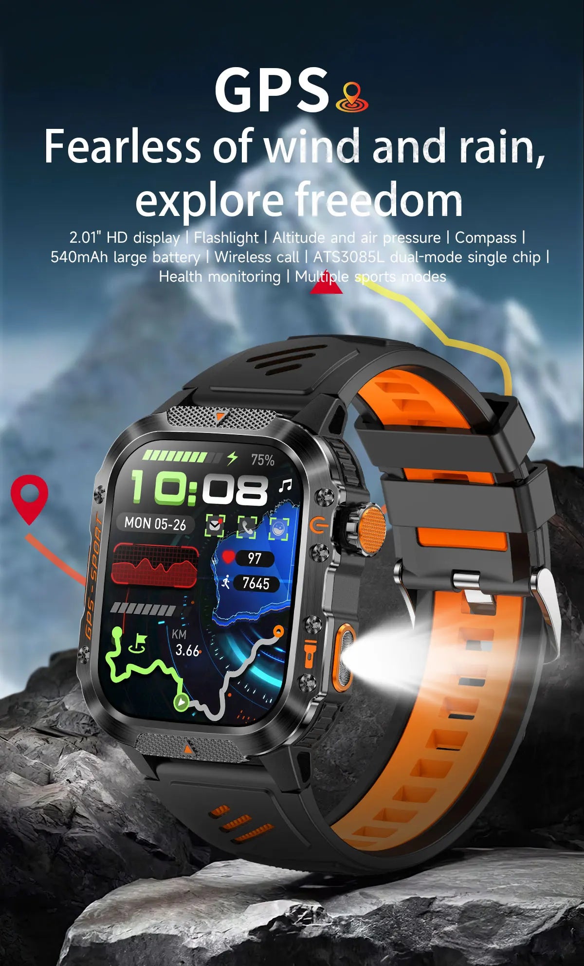 2025Neue GPS Smartwatch für Xiaomi IOS Militärkompass Taschenlampe Smartwatch Herren 10ATM Wasserdicht 100+Sportmodi BT Anruf Uhr