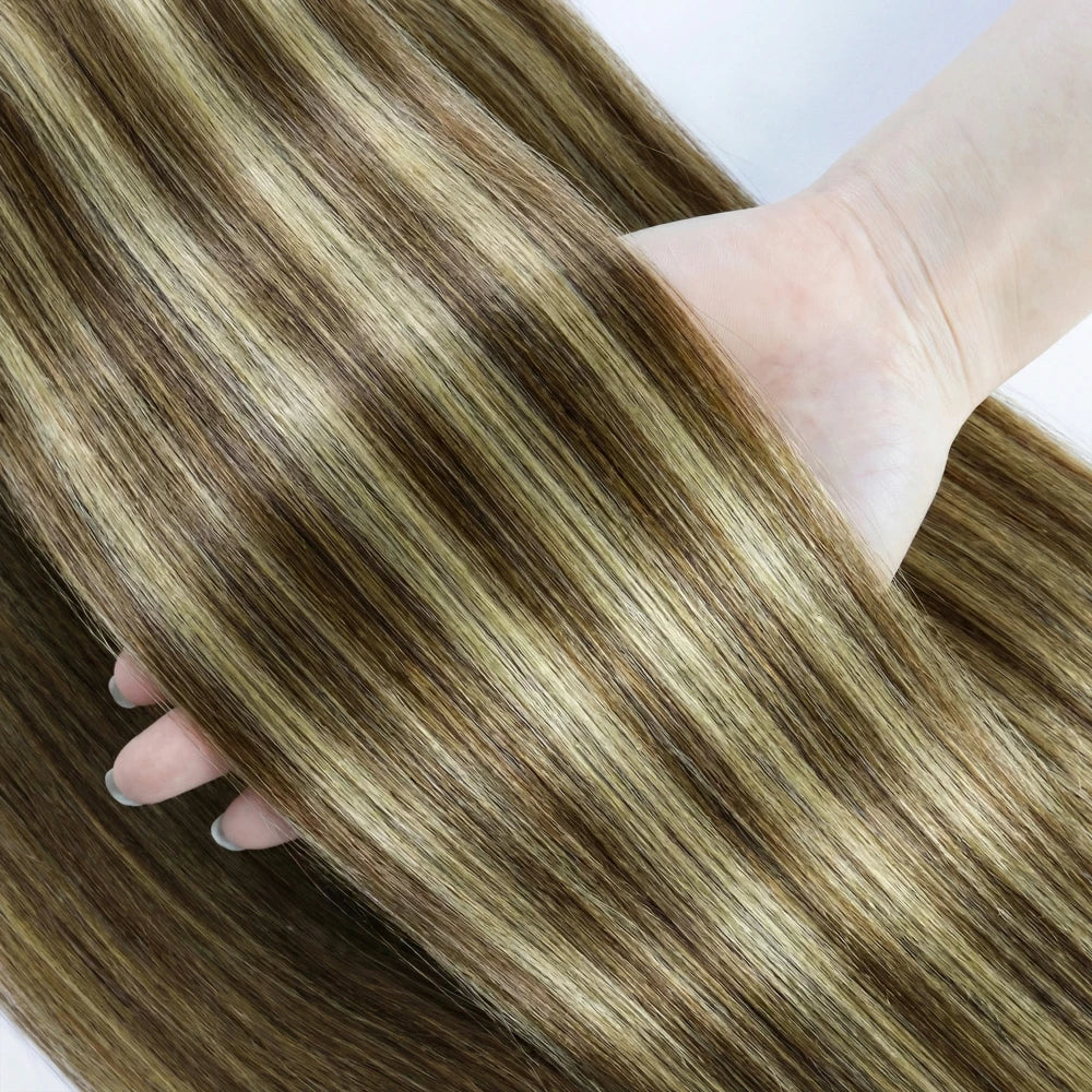 Clip-in Echthaar Extensions Glatt 100% Remy Echthaar Clip-in Extensions Unsichtbare Nahtlose Clip-ins Haarverlängerung 8 Stück Natur