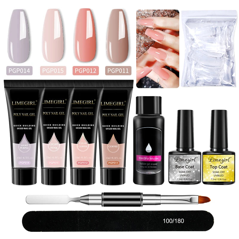 LIMEGIRL Nagelkunst-Set Poly-Nagelgel-Verlängerungs-Soak-Off-Gel-Set Nagelkunst-Acrylgel-Lack-Set für Anfänger Halbpermanentes Gel So