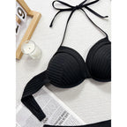 Gerüschter Neckholder Bügel-Bikini Damen Bademode Weiblicher Badeanzug Zweiteiliges Bikini-Set Mid Waist Badeanzug Schwimmen V5440
