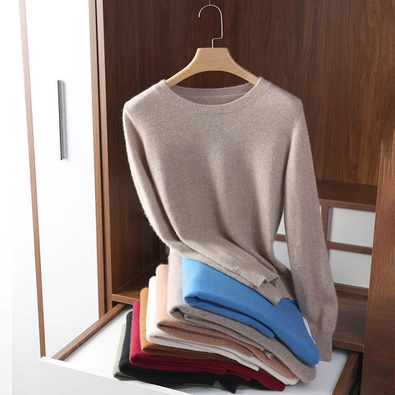 Damen Slim O-Neck Pullover Kaschmir-Wollmischung Pullover Herbst Und Winter Langarm Strick Unterhemd Große Größe 2024 Hauptbild