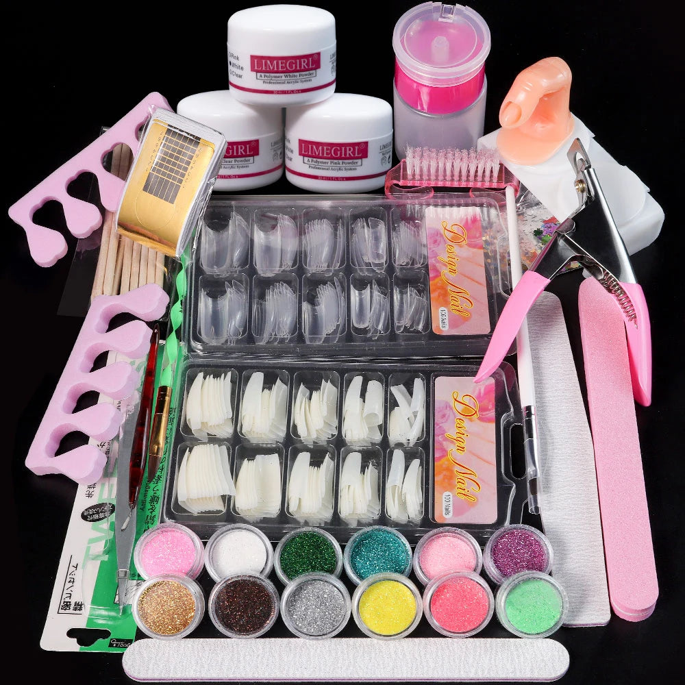 Nagelacrylpulver und Flüssigmonomer Nagelkunstdekoration für Maniküre-Set-Kit Kristall Nagelflitter 3D Nagelspitzen Schnitzwerkzeuge