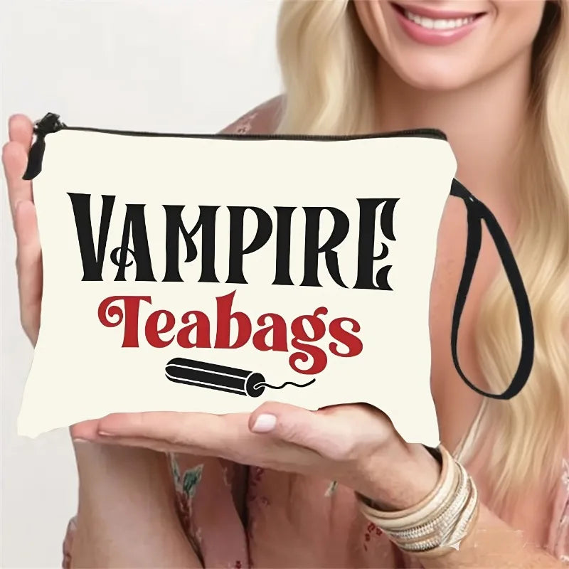 VAMPIRE Teabags Themed Kulturtasche Menstruationstasse Beutel Modische Tragbare Reise-Organizer Kreative Handgelenktasche Make-up-Taschen Zweitbild
