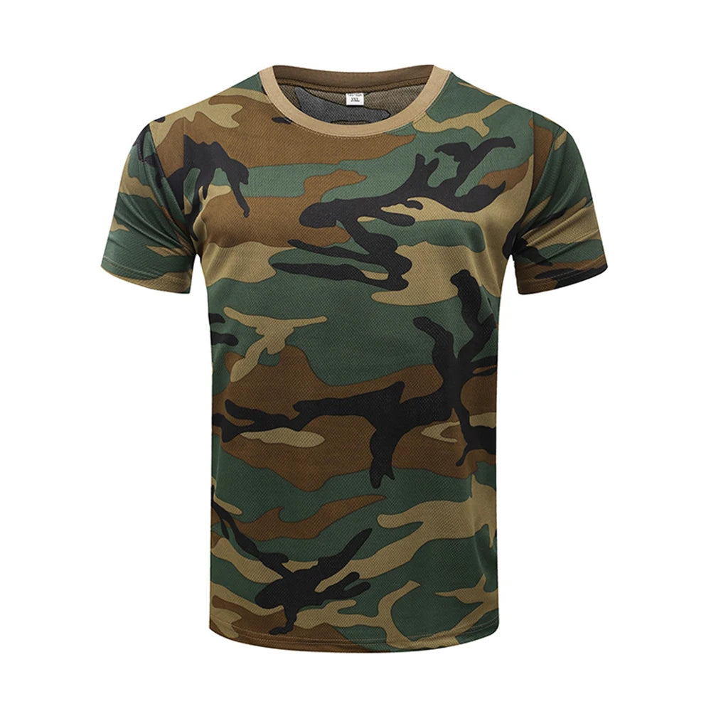 Outdoor Sports Men T-Shirts 3D Camouflage Quick Dry O Neck Short Sleeve Tops Shirt Camo Hiking Hunting T Shirt