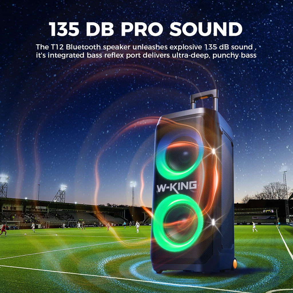 W-KING T12 Portable Bluetooth Speaker Box with 370W MAX Pro Sound, Light Show, CSB, Bass Boost, Wheels and Telescopic Handle