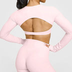 NCLAGEN Yoga-Top mit integriertem BH, langärmeliges Damen-Gym-Oberteil, rückenfreies Workout-Shirt, hochelastisches atmungsaktives Fitness-Shirt