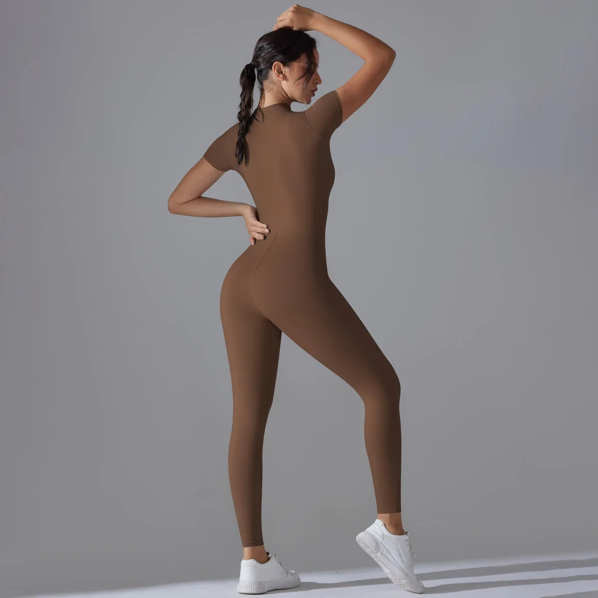 Ärmelloser Yoga-Jumpsuit mit Reißverschluss, schnelltrocknender, atmungsaktiver, figurbetonter Outdoor-Sport-Jumpsuit, Fitnessanzug
