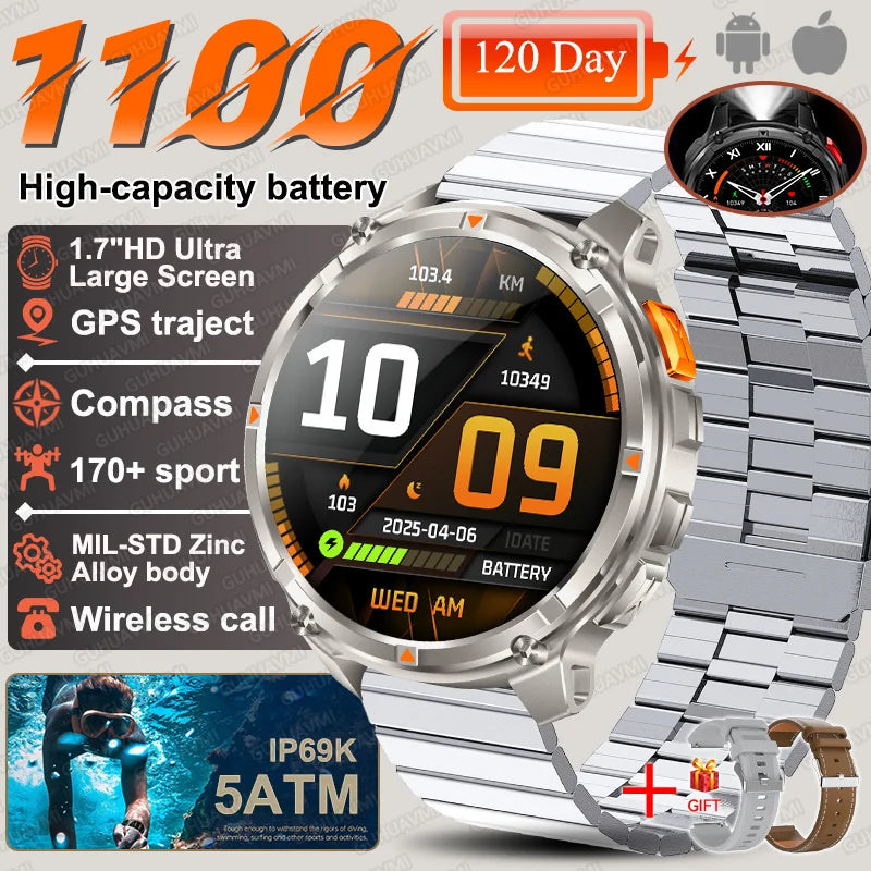 2026 Neue T-Rex3 Pro 1100mAh Akku Smartwatch GPS-Route 5ATM Wasserdicht Sport Lauf-Tracker Outdoor Kompass Militär-Smartwatch