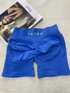 TEVEO Damen Yoga Shorts Dehnbar Atmungsaktiv Peach Butt Lift Fitness Laufshorts High Waist Stretch Schweißableitend