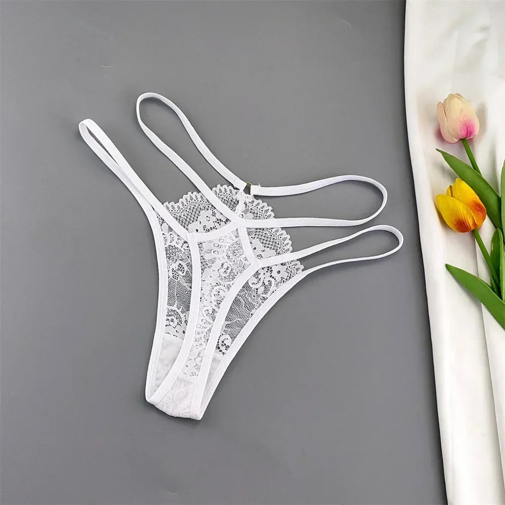 3 Stück Spitze Dünne Träger Tanga Frauen Tiefe Taille Sexy Perspektive Unterwäsche Damen Transparenter G-String Slip Plus Size T-Rücken