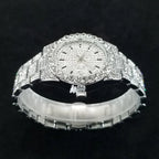 Elegante Diamantenuhren Damen Mode Silber Rund Edelstahl Quarzuhr Iced Out Glänzend Wasserdichte Uhr Geschenk für Frauen
