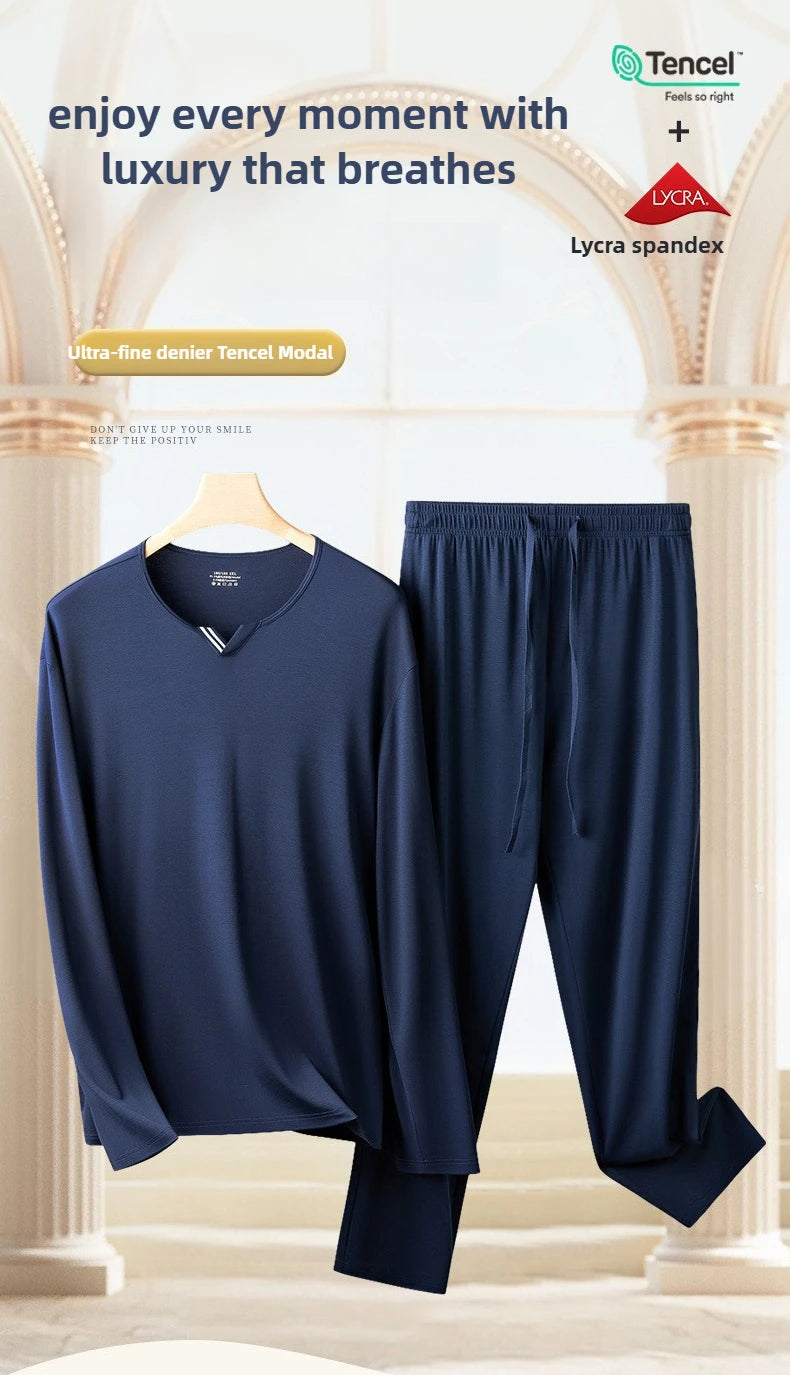 Herren Schlafanzug Set Ultrafeiner Tencel Modal Frühling und Sommer Komfort Loungewear Luxus Herren Pyjama
