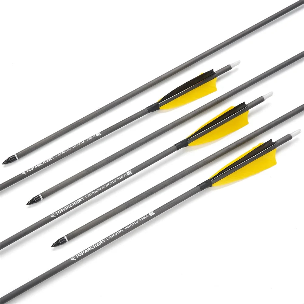 Toparchery 6/12/24 Stück 33 Zoll Bogenschießen reine Carbonpfeile ID6,2 mm Spine 400 mit 4 Zoll Naturfedern für Outdoor-Schießen Jagd
