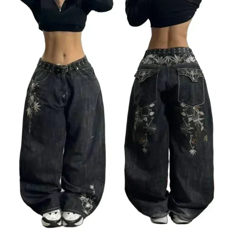Amerikanische Y2K 2025 Neue weite Baggy Black Jeans Oversized Damen Street Casual Joker Denim-Hose Paar-Jeans Vintage Streetwear