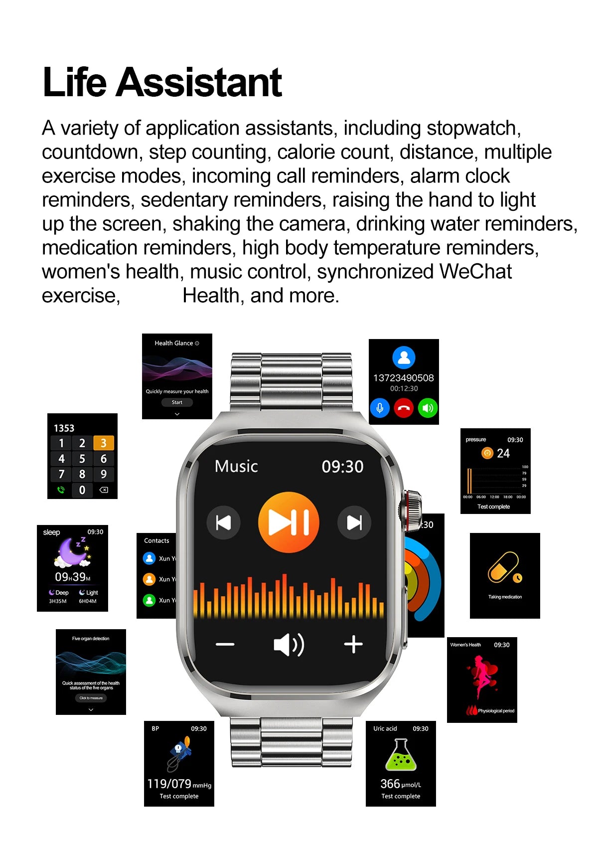 2026 Neue Pflegegrad-Harnsäure-Blutfettwerte Smartwatch Herren EKG+PPG Blutdruck Herzfrequenz Bluetooth Anruf Gesundheits-Smartwatch