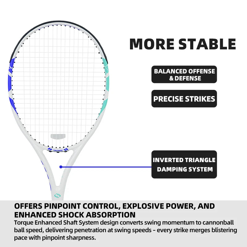 BaboBee 100% Full Carbon Fibre Premium Professional Tennis Racket Free Bag & Overgrip, 55-65lbs Threaded, Ultra-light 265±5g